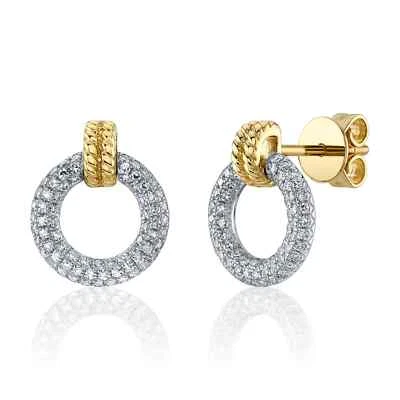 14K Gold Diamond Open Circle Earrings 0.30 CTW Natural Drop Stud - Image 1 of 3