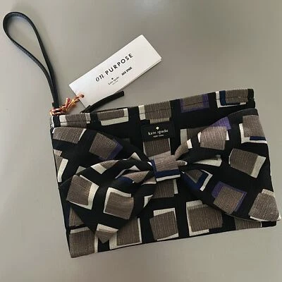 Bolso sin asas KATE SPADE NY con lazo grande a propósito negro beige lona cremallera nuevo con etiquetas Foto 1 de 4