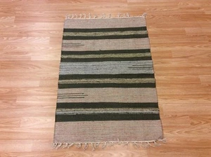 Striped Green MULTI Handloomed 100% Cotton RagRUG Durrie Mat 60x90cm 2x3 50%OF - Picture 1 of 5