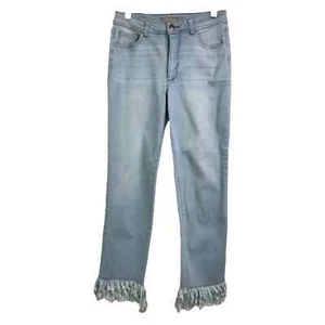 Women With Control By Renee Greenstein Women's Jeans Straight Leg Blue Fringe 4 - Picture 1 of 10