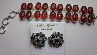 NWT Kate Spade SPACE AGE FLORAL STATEMENT EARRINGS + CARNELIAN QUARTZ BRACELET - Image 1 of 4