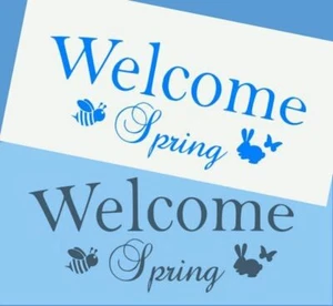 Primitive Stencil Welcome Spring Bumble Bee Butterfly Bunny Sign Stencil - Picture 1 of 1