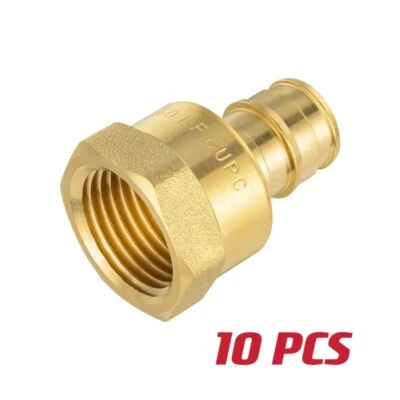 10 PCS EFIELD Pex-A 1/2"x1/2" Female Adapter Expansion Brass Fittings. Lead Free