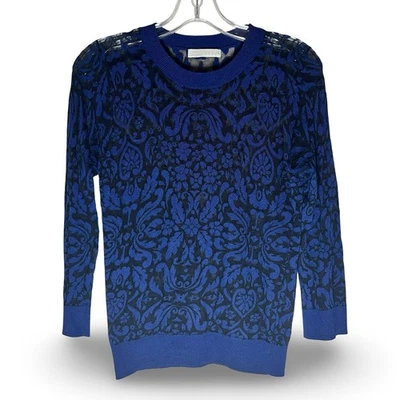 Suéter Top Tejido Manga Larga Transparente Estampado Damasco Floral Azul Bisagra XS Foto 1 de 4