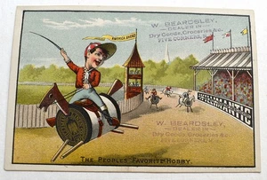 Victorian Trade Card Willimantic Linen Co. Jockey Riding Thread Spool - Picture 1 of 2