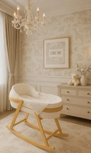 Crochet Moses Basket including Mattress & Wooden Stand Handmade 10Week PreOrder - Picture 1 of 3