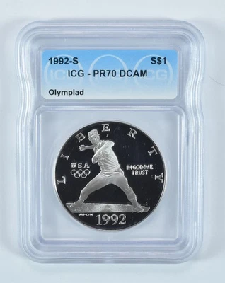 1992-S Olympic Baseball Commemorative Silver Dollar PR70 DCAM ICG *1065 - Image 1 of 4