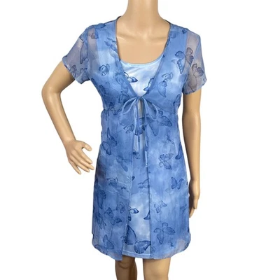 Mini Vestido De Colección Y2K Azul Pastel Nube Mariposa Hada Caprichoso Años 90 + Plumero Talla M Foto 1 de 4