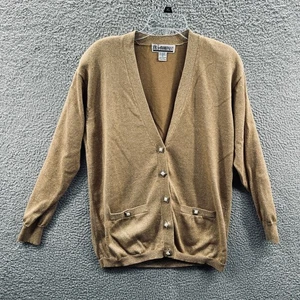 Vintage SK Company Womens Cardigan M Tan Gold Metallic Lurex Knit 90s Glam Retro - Picture 1 of 9
