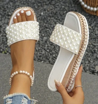 Sandalias de verano para mujer talla 7,5 blancas con plataforma vestido muy elegante Foto 1 de 4