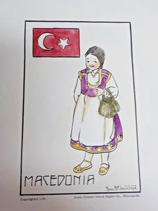Antique Bess B Cleaveland Signed Hand Drawn Water Color 1910 Macedonian Girl - Picture 1 of 5