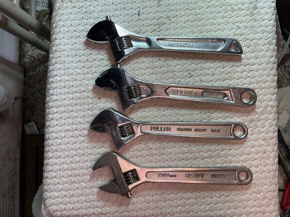 HUSKY & KOBALT 8” ADJUSTABLE WRENCHES W/ X-WIDE OPENINGS + 2 FULLER 8” WRENCHES - Image 1 of 4