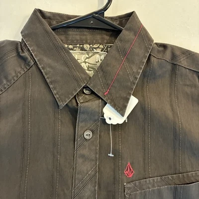 Men’s Volcom Short Sleeve Button-Down Shirt, Brown, Medium - Image 1 of 4