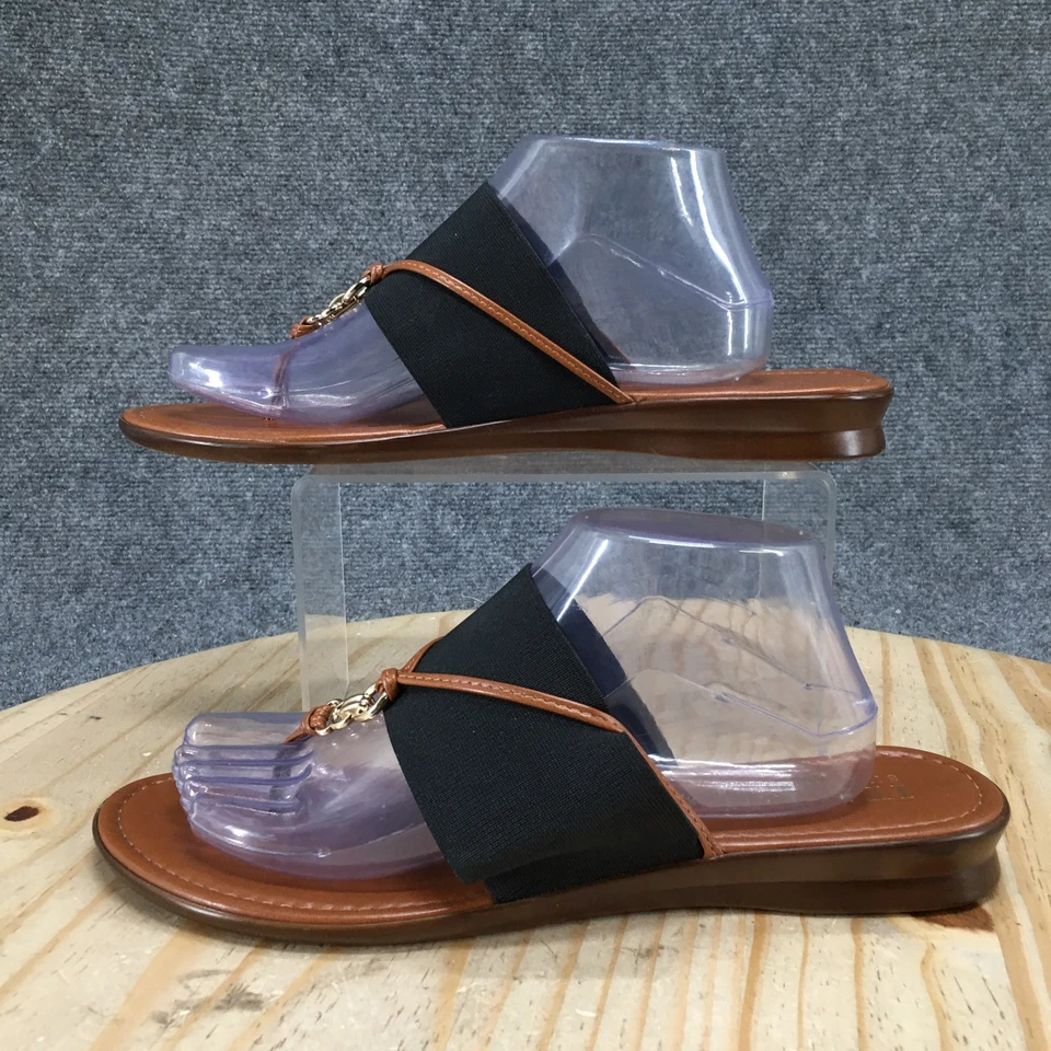 Italian Shoemakers Sandals Womens 11 Casual Slip On Thong Flats Brown Black - Image 1 of 4