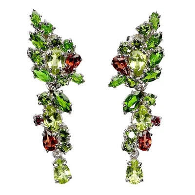 925 Sterling Silver Earrings Pear Peridot Citrine Rhodolite Gemstone Jewelry - Image 1 of 4