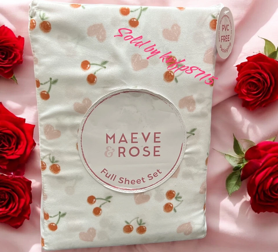 Juego completo de sábanas con patrón de rubor cerezo corazones de San Valentín 4 piezas nuevo con etiquetas rosa, rojo Foto 1 de 3