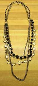 COLDWATER CREEK 24" gold tone metal black bead clear chunky multi chain Necklace