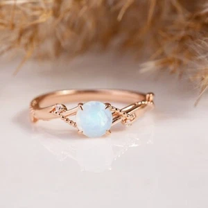 Moonstone Engagement Ring – Rose Gold Plated Dainty Ring Oval Rainbow Moonstone - Picture 1 of 8