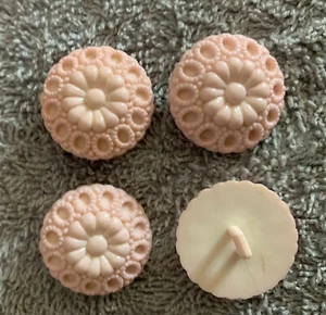 4 Pretty Pale Pink Lacy Design Plastic Buttons 1",Square Self Shank (More Avail) - Picture 1 of 2