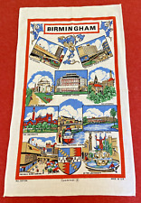Vintage Causeway UK Tea Towel w Historic Birmingham UK City Pattern Kitchen Art