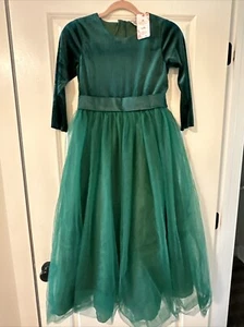 IBTOM CASTLE Girls Size 150 (size 12 US) Green Velvet / Tulle Dress, NWT - Picture 1 of 4