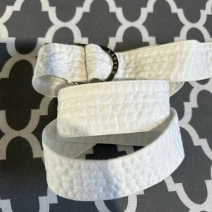 Ralph Lauren White Cotton D Ring Belt One Size Silver Loops Spellout Buckle - Picture 1 of 6
