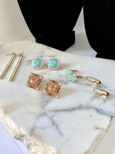 Modern Gold tone Teal Blue Earring Lot - Picture 1 of 10