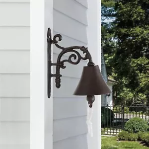 Outdoor Dinner Bell Rustic Vintage Large Cast Iron Wall Mounted Metal Door Bell - Picture 1 of 3