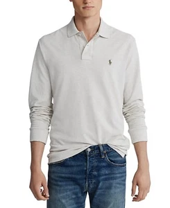 NEW POLO RALPH LAUREN GRAY HEATHER L/S CLASSIC FIT MESH POLO SHIRT SIZE M - Picture 1 of 1