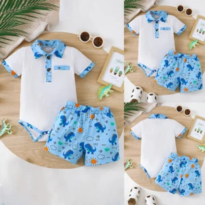 2PCS Newborn Infant Baby Boy Romper Dinosaur Dino Tops Shorts Clothes Outfit Set - Picture 1 of 13