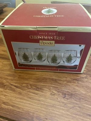 Árbol de Navidad Spode 19 onzas copas de vino sin tallo, juego de 4, borde de oro de 22 quilates Foto 1 de 4