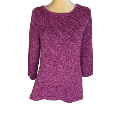 LL Bean Women's Knit Cotton Sweater Purple 3/4 Sleeve Crew Neck Casual Medium - Image 1 of 4