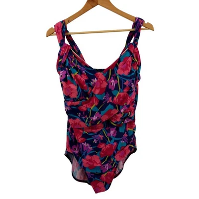 Traje de baño Lands End floral envolvente sintético de una pieza talla 20W adelgazante con aros rosa Foto 1 de 4