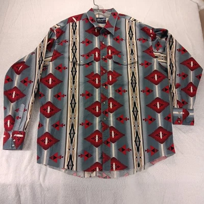Camisa a Presión Wrangler Para Hombres Perla Occidental Gris y Granate Azteca 3XL XXXL Foto 1 de 4