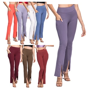 Women's High-Waisted Flare Pants – Stretchy Split Hem Yoga & Casual Wear - Picture 1 of 16