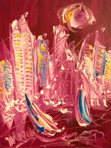 Painting CITYSCAPE abstract SIGNED BY KAZAV Original IMPRESSIONIST NR - Picture 1 of 2
