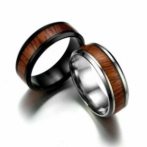Band Wedding Jewelry Men Tungsten Ring Koa Wood Inlay Dome Band Comfort Fit
