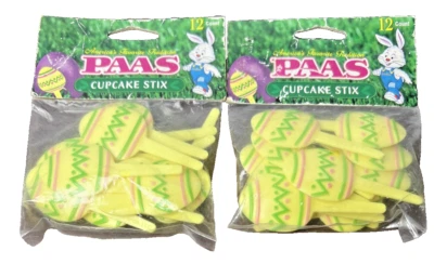 Vintage 2 Pacotes PAAS Cupcake de Páscoa Stix Ovos Palitos Amarelos 24 Total IOP - Imagem 1 de 4
