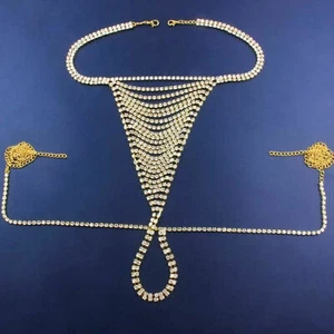 Frauen Sexy Kette Tanga Höschen Strass Kristall Körper Taille Schmuck Gold Neu - Bild 1 von 4