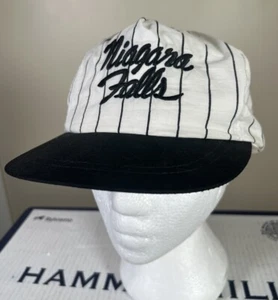 Vintage 1980s White Black Pinstripe Niagara Falls Souvenir Baseball Cap Hat - Picture 1 of 11