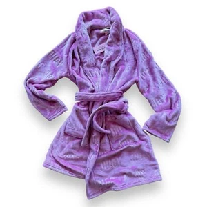 Juicy Couture Plush collared robe short tie wrap pockets pink logo print NEW S/M - Picture 1 of 7