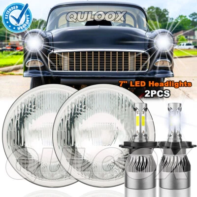 For Chevy Bel Air 1955-1957 Pair 7" Inch Round LED Headlights Hi/Lo Sealed Beam Foto 1 de 4