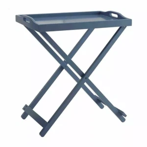 Blue Wooden TV Tray Folding Snack Table Lip Serving Accent Bamboo Portable Top - Picture 1 of 2