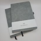 Set of 2 Grey Hardcover Notebook Journal A5 200 Lined Pages Vegan Leather Cover 