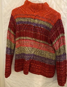 Sigrid Olsen Sport Hand Knitted Thick Silk Cotton Blend Turtle Neck Sweater M - Picture 1 of 10