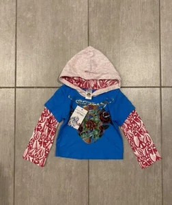 Camiseta con Capucha Ed Hardy Niños Nueva con Etiquetas 12/18M Tatuaje Rosa Paz Estampado Y2K Azul Rosa Top - Imagen 1 de 13