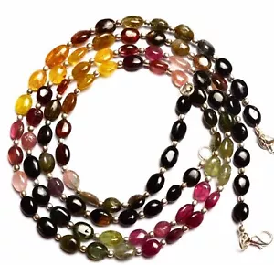 Natural Super Quality Gem Multicolor Tourmaline Nugget Beads Necklace 19" - Picture 1 of 5