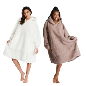 Ladies Fleece Robe Hoodie Adults Oversized Sherpa Teddy Lounger Blanket - Picture 1 of 13