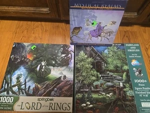 Lot Of 3 Puzzles 1000 Piece Lord Of The Rings Wizard - Picture 1 of 4