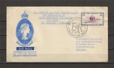 New Zealand England 1953 special airmail Elizabeth Coronation cover clean - Image 1 of 2
